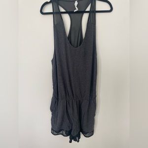 ALO Yoga Tranquility Lounge Romper Black Grey Medium